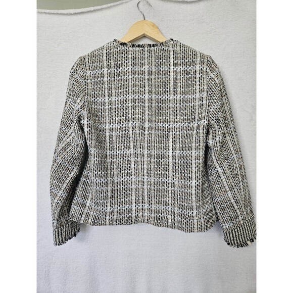 Chicos Tweed Frayed Fringe Blazer Size 0 Petite or Small‎ Petite - Picture 2 of 10